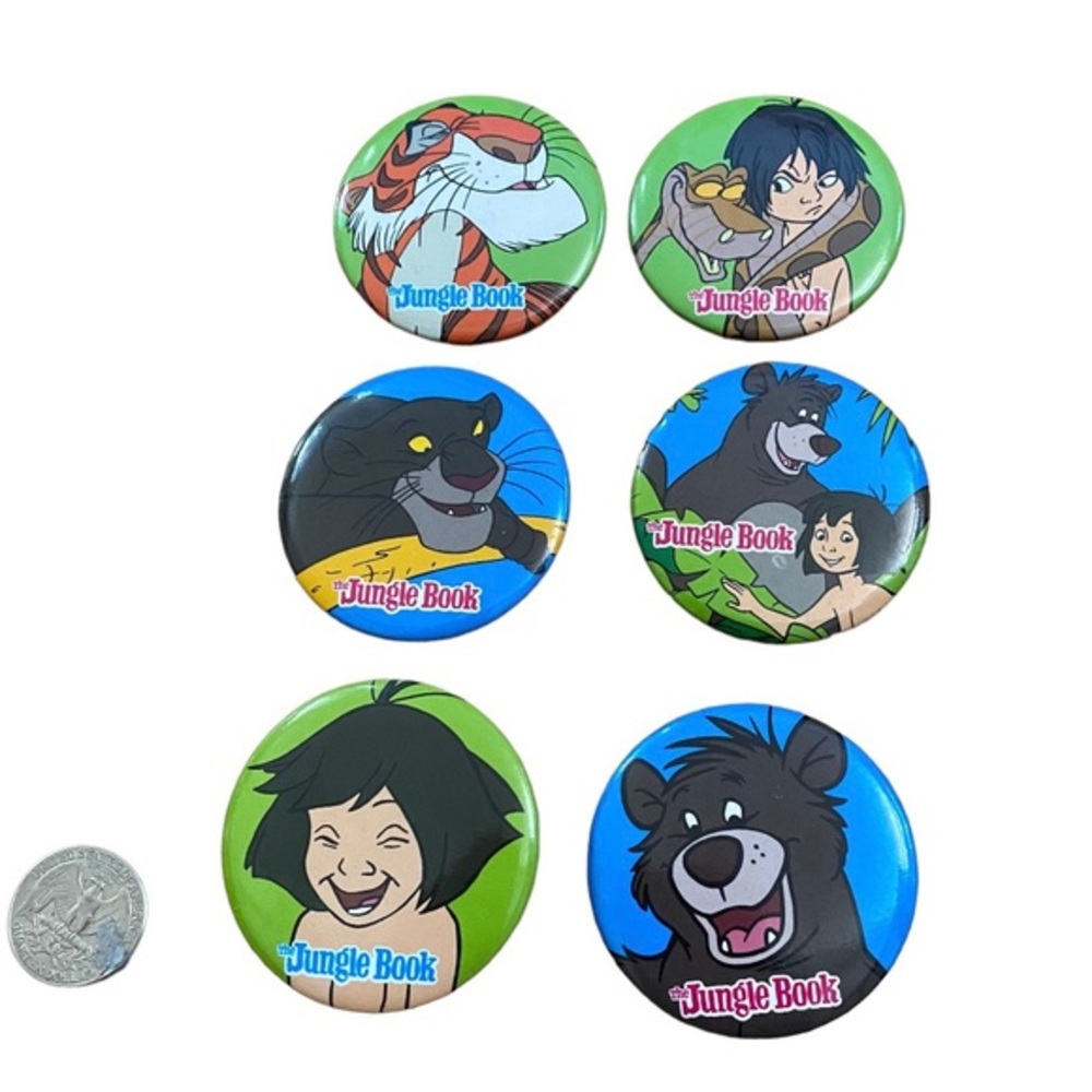 Set of 6 vintage Disney the jungle book pins / buttons